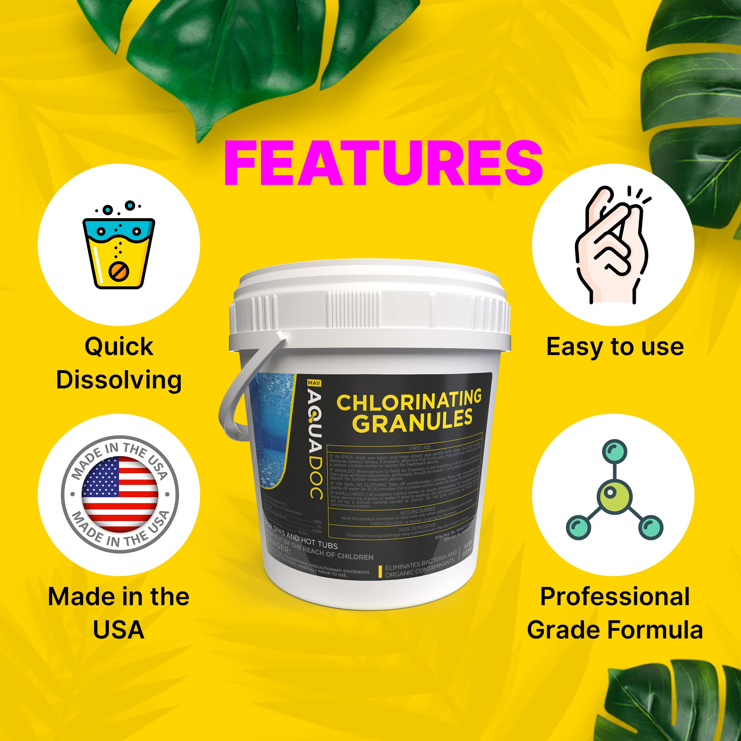 AquaDoc | Spa Chlorine Granules for Hot tub - Spa Sanitizing Granules for Hot Tubs - Recommended Chlorine for spa - Granulated Chlorine for hot tub and spa - Hot Tub Chlorinating Granules - 5Lbs