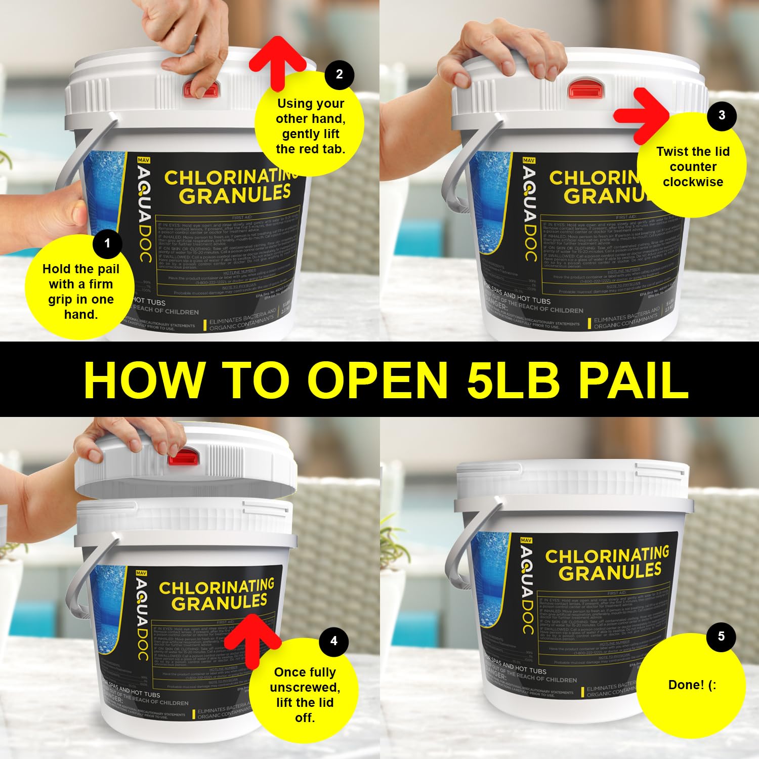 AquaDoc | Spa Chlorine Granules for Hot tub - Spa Sanitizing Granules for Hot Tubs - Recommended Chlorine for spa - Granulated Chlorine for hot tub and spa - Hot Tub Chlorinating Granules - 5Lbs