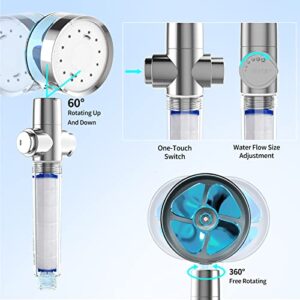 LED Shower Head with Handheld & 3-Color Water Temperature-Controlled Changing Light,Turbo Fan High Pressure Hydro Jet Detachable Shower Head Kit,Filtered Shower Head with Hose, Holder & 6 Filters