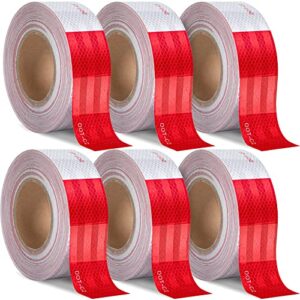 dot-c2 reflective tape 2 in x 600 ft, dot safety warning tapes bulk, red white waterproof self adhesive trailer tape outdoor caution reflector conspuicy tape for vehicles boat sign 6 roll(2'' x 100ft)