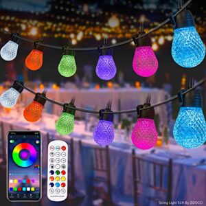 zizocci string lights for outside, string lights outdoor, string lights indoor, 51ft patio shatterproof waterproof, remote control & app, wedding, christmas, birthday, balcony, garden party