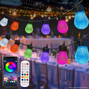 ZIZOCCI String Lights for Outside, String Lights Outdoor, String Lights Indoor, 51ft Patio Shatterproof Waterproof, Remote Control & App, Wedding, Christmas, Birthday, Balcony, Garden Party