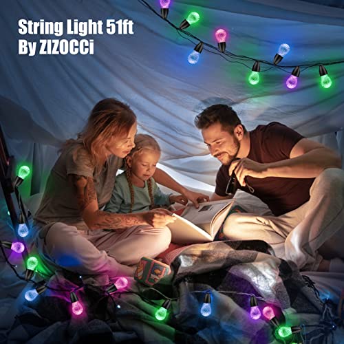 ZIZOCCI String Lights for Outside, String Lights Outdoor, String Lights Indoor, 51ft Patio Shatterproof Waterproof, Remote Control & App, Wedding, Christmas, Birthday, Balcony, Garden Party