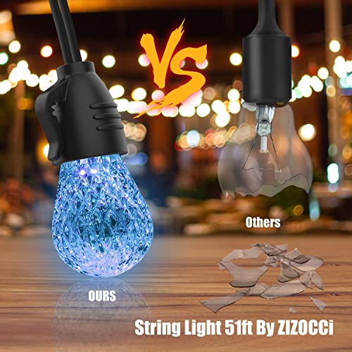 ZIZOCCI String Lights for Outside, String Lights Outdoor, String Lights Indoor, 51ft Patio Shatterproof Waterproof, Remote Control & App, Wedding, Christmas, Birthday, Balcony, Garden Party