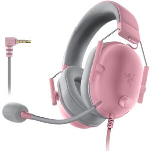 razer blackshark v2 x gaming headset: 7.1 surround sound - 50mm drivers - memory foam cushions - for pc, ps4, ps5, switch - 3.5mm audio jack - quartz pink