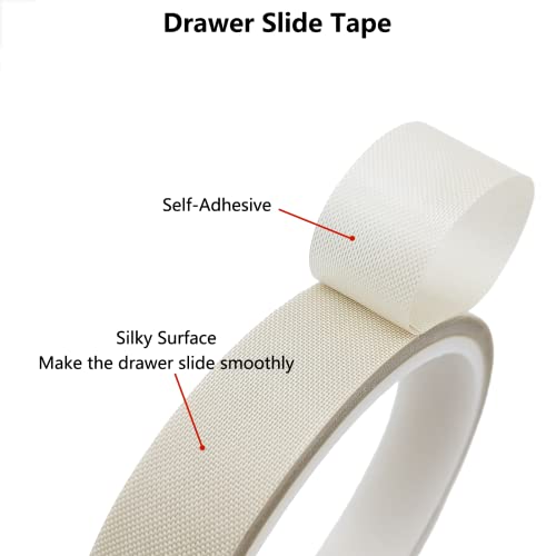 Topiverse Drawer Slide Tape, Low Friction Tape, Silky Surface, Abrasion Resistant Glide Tape, Drag & Noise & Squeak Reduction, Apply to Wooden-Drawer Furniture Curtain Cabinet, 0.50'' x 33', 5 mils
