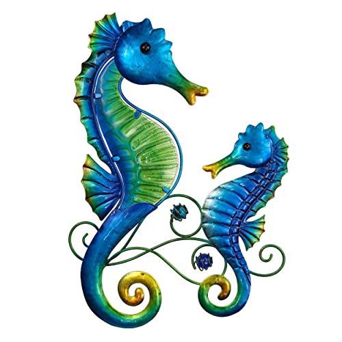 JOYBee Metal Seahorse Family Wall Art Decor-Outdoor Indoor Coastal Hanging Art-Beach Ocean Theme Garden Wall Art Decor for Patio Backyard Yard Fence Pool Bathroom Living Room Wall Decorations