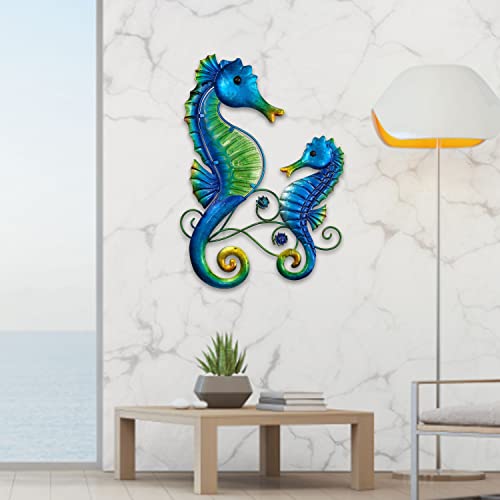 JOYBee Metal Seahorse Family Wall Art Decor-Outdoor Indoor Coastal Hanging Art-Beach Ocean Theme Garden Wall Art Decor for Patio Backyard Yard Fence Pool Bathroom Living Room Wall Decorations