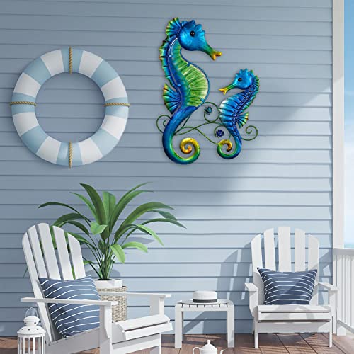 JOYBee Metal Seahorse Family Wall Art Decor-Outdoor Indoor Coastal Hanging Art-Beach Ocean Theme Garden Wall Art Decor for Patio Backyard Yard Fence Pool Bathroom Living Room Wall Decorations