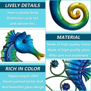 JOYBee Metal Seahorse Family Wall Art Decor-Outdoor Indoor Coastal Hanging Art-Beach Ocean Theme Garden Wall Art Decor for Patio Backyard Yard Fence Pool Bathroom Living Room Wall Decorations