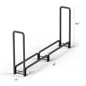 SZJHXIN 8ft Firewood Rack Outdoor, Black Steel Wood Holder, Stores 1/2 Cord of Firewood