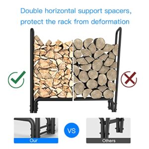 SZJHXIN 8ft Firewood Rack Outdoor, Black Steel Wood Holder, Stores 1/2 Cord of Firewood