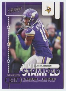 2022 panini prestige time stamped #5 justin jefferson minnesota vikings nfl football trading card