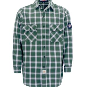 BOCOMAL FR Shirts for Men(Green/White) Flame Resistant/Fire Retardant Plaid Shirt 7oz Men's Welder Shirt