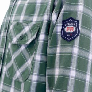 BOCOMAL FR Shirts for Men(Green/White) Flame Resistant/Fire Retardant Plaid Shirt 7oz Men's Welder Shirt