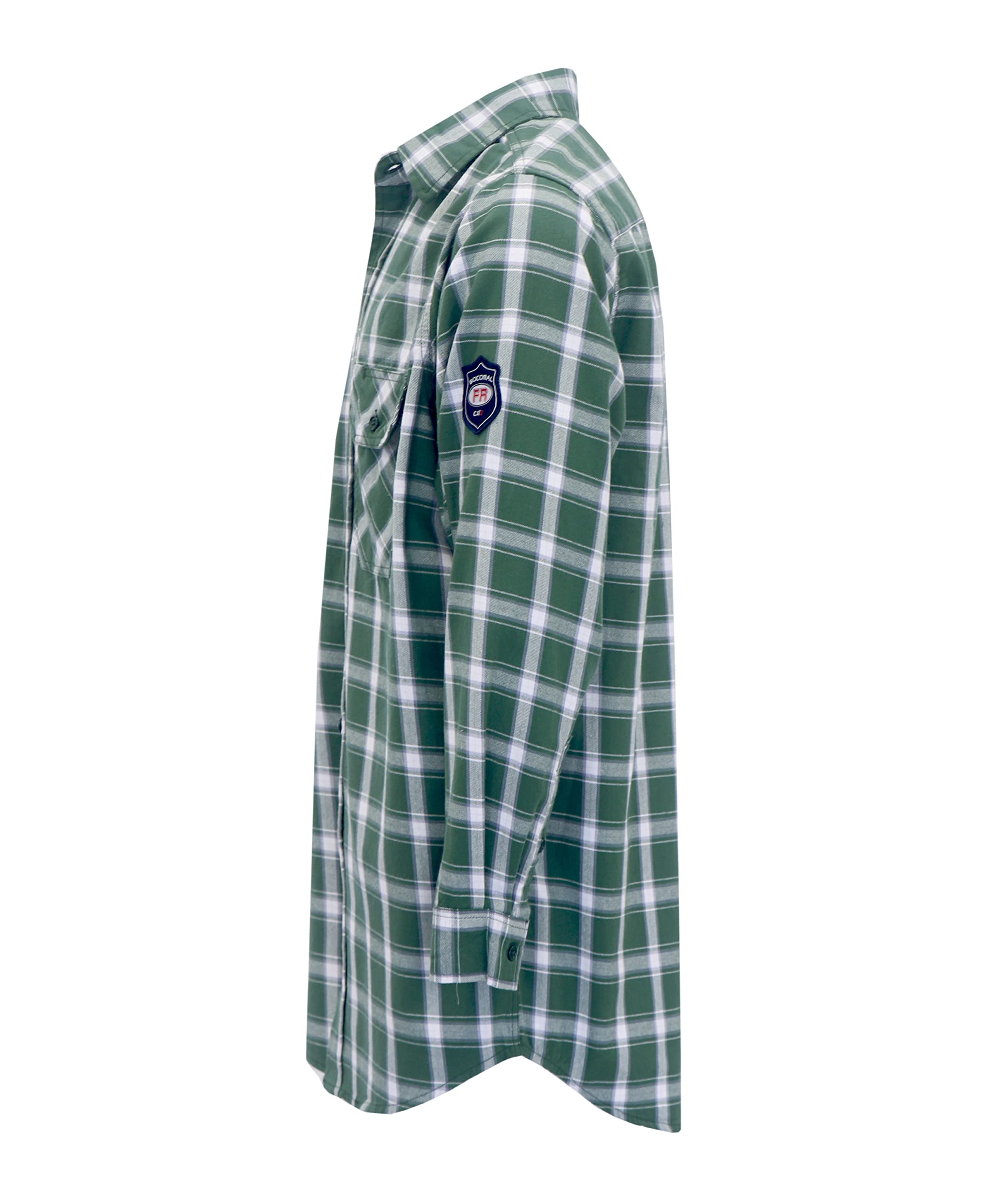 BOCOMAL FR Shirts for Men(Green/White) Flame Resistant/Fire Retardant Plaid Shirt 7oz Men's Welder Shirt