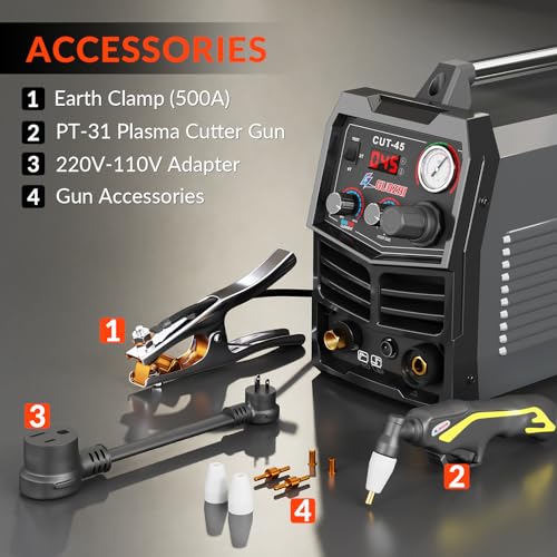 GZ GUOZHI Plasma Cutter, 45 Amp Air Inverter Plasma Cutter, 110V/220V Dual Voltage Digital Display IGBT Inverter Plasma Cutting Machine with 2T/4T/TEST, Automatic Drainage System