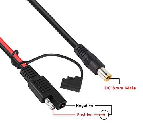 YAODHAOD SAE Solar Connector to DC8mm Male Adapter Cable, 14AWG 1 FT SAE Solar Extension Cable Compatible with Portable Power Station for RV & Solar Generator Portable Solar Panel (1 FT)