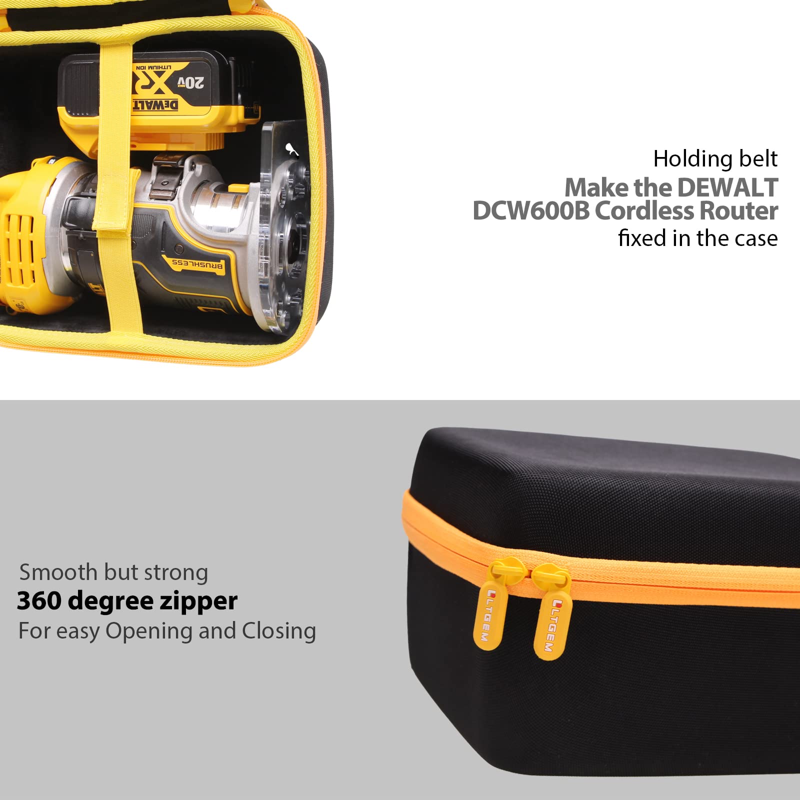 LTGEM Hard Case for DEWALT DCW600B 20V Max XR Cordless Router & DEWALT DWP611 Router - Travel Protective Carrying Storage Bag