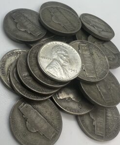 1943 pds -1945 jefferson nickels wwii era 35% silver (20 coins) nickel seller good +