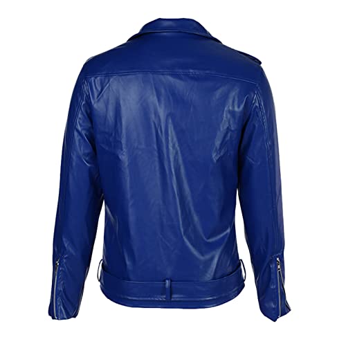 Maiyifu-GJ Men's Lapel Faux Leather Biker Jacket Asymmetric Zip Lightweight Punk Coat Vintage Slim Fit PU Leather Jackets (Dark Blue,XX-Large)