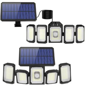 solar motion lights outdoor indoor: led flood light with 5 heads outside security lights waterproof solar powered light with 4 lighting mode - solar lighting for inside house with remote & cord