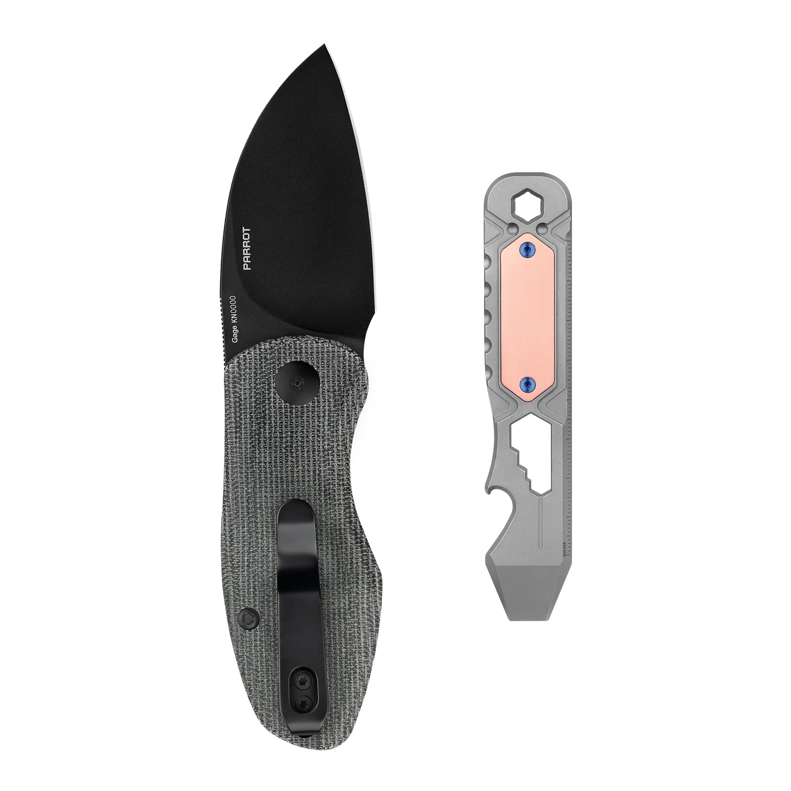 OKNIFE Parrot 154CM Stainless Steel Folding EDC Pocket Knife Bundle with Otacle 2 EDC Ti Bottle Opener Pry Bar