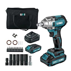 liki cordless impact wrench 1/2"，1/2 impact gun brushless impact driver 300 ft-lb high torque 3000 rpm, 20v electric impact wrench kit with 1 hour fast charger