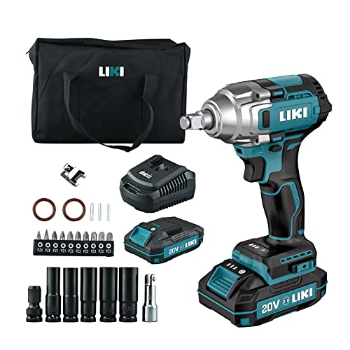 LIKI Cordless Impact Wrench 1/2"，1/2 Impact Gun Brushless Impact Driver 300 Ft-lb High Torque 3000 RPM, 20V Electric Impact Wrench Kit with 1 Hour Fast Charger