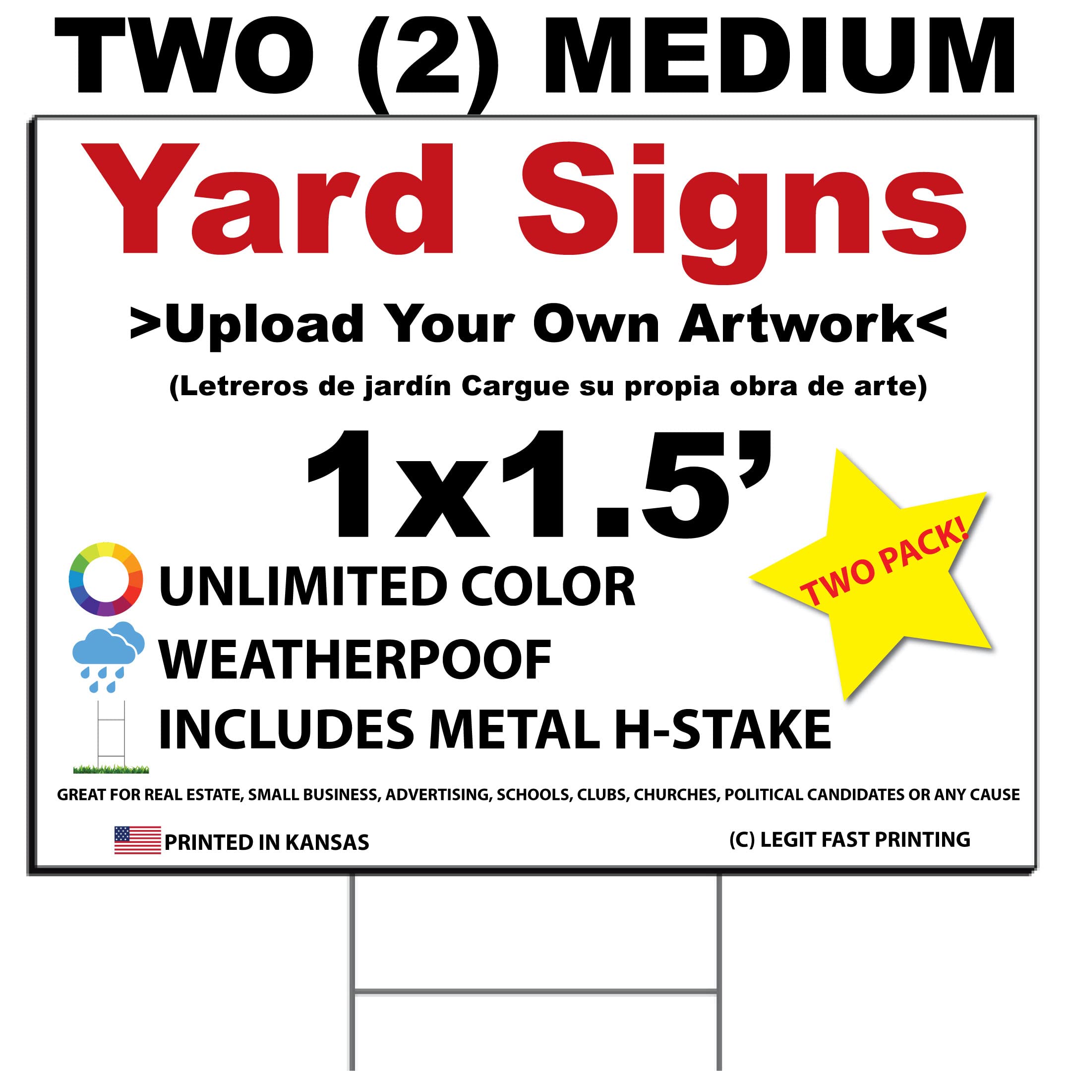 Two (2) Pack Custom + Personalized 12x18" Yard Sign, Metal Stake Included, by Legit Fast Printing