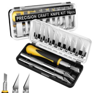 DIYSELF 16-Piece Craft Knife Set with 100 Pack Exacto Knife Blade Refills #2, SK5 Carbon Steel Exacto Blades Refill Craft Art Knife Replacement Blades for Hobby, Scrapbooking, Stencil