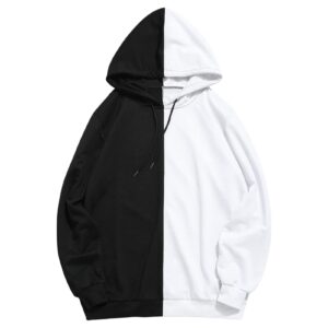 maiyifu-gj men's casual colorblock pullover hoodies long sleeve athletic hooded top sports hip hop drawstring sweatshirt (black,x-large)
