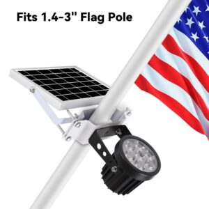 Joylight Flag Pole Light Solar Powered Outdoor, Solar Flagpole Light 6000K White Led IP65 Waterproof Dusk to Dawn 3 Mounted Ways Clamp Ground Wall for Flag Pole