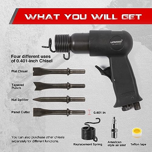 UW-AH150 Short Barrel Air Hammer Kit with Quick Change Retainer and 4 Chisels, 1-5/8 Inch Stroke, 4500 BPM, Light weight