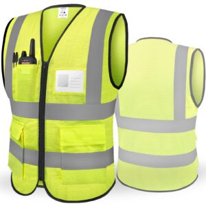 TICONN Reflective Safety Vest High Visibility Class II Mesh Vest for Women & Men Meets ANSI Standards (1PK, Yellow, XL)