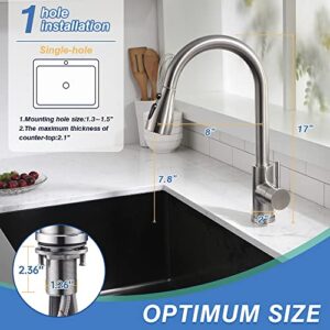 Kitchen Faucet with Pull Down Sprayer, High Arc Single Handle Single Hole Stainless Steel Kitchen Sink Faucet with 3 Functions Sprayer for Commercial Modern RV, Brushed Nickel