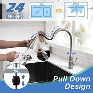 Kitchen Faucet with Pull Down Sprayer, High Arc Single Handle Single Hole Stainless Steel Kitchen Sink Faucet with 3 Functions Sprayer for Commercial Modern RV, Brushed Nickel