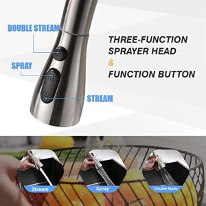 Kitchen Faucet with Pull Down Sprayer, High Arc Single Handle Single Hole Stainless Steel Kitchen Sink Faucet with 3 Functions Sprayer for Commercial Modern RV, Brushed Nickel