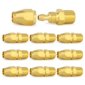 chillwaves brass pneumatics reusable replacement fitting，hose-end repair fitting 1/4" id hose（1/4" barb）x 1/4" npt rigid(5-pack)