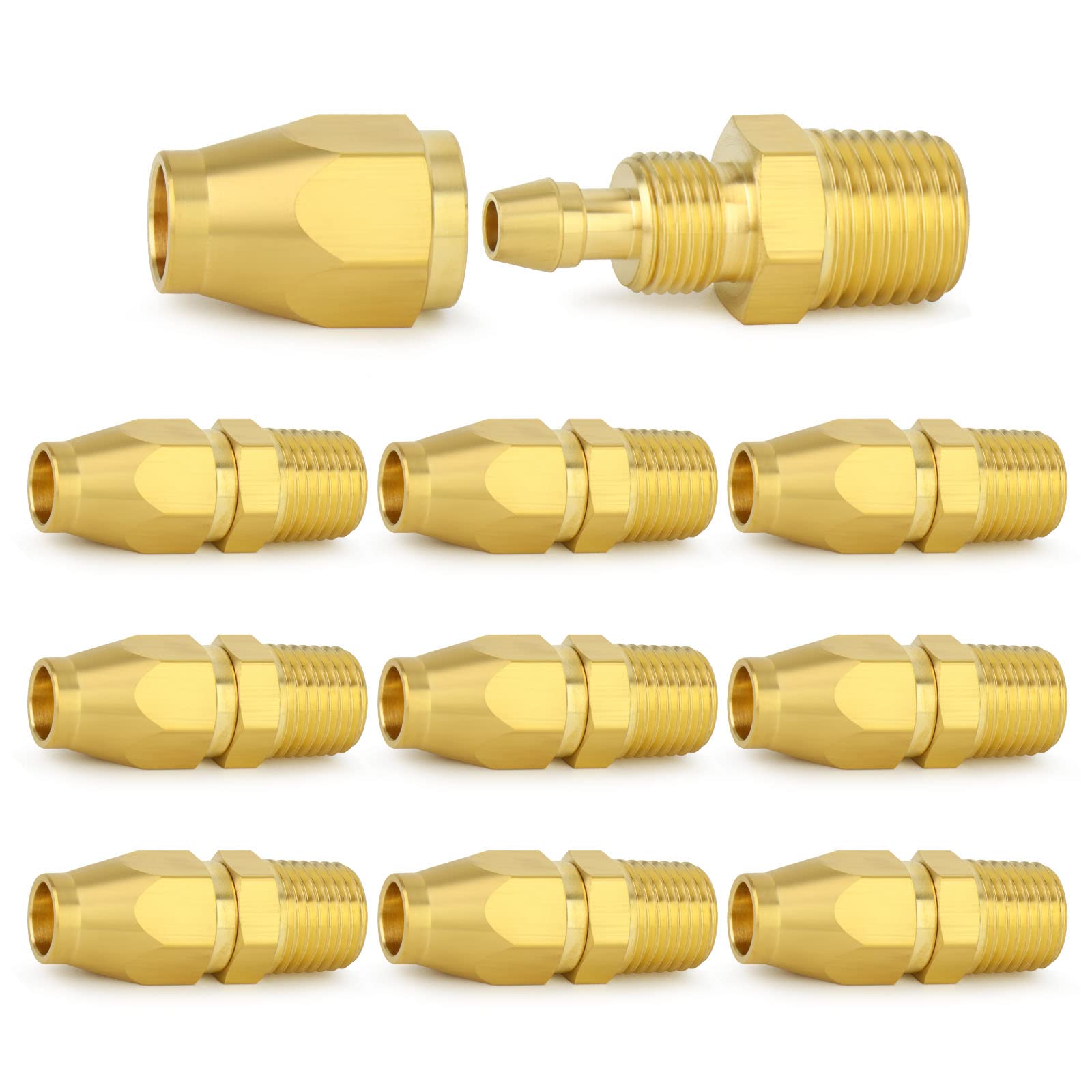 ChillWaves Brass Pneumatics Reusable Replacement Fitting，Hose-End Repair Fitting 1/4" ID Hose（1/4" Barb）x 1/4" NPT Rigid(5-PACK)