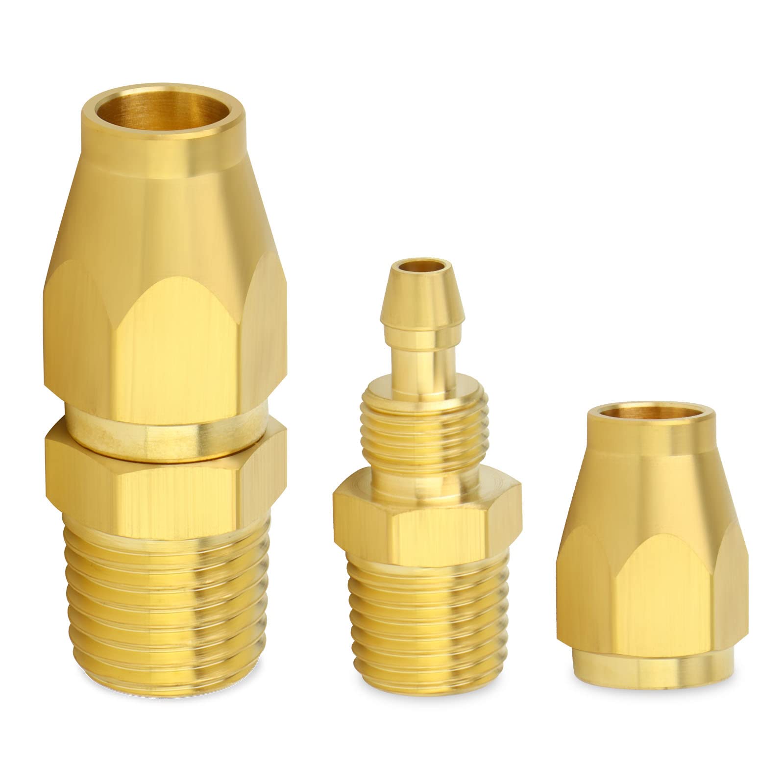 ChillWaves Brass Pneumatics Reusable Replacement Fitting，Hose-End Repair Fitting 1/4" ID Hose（1/4" Barb）x 1/4" NPT Rigid(5-PACK)