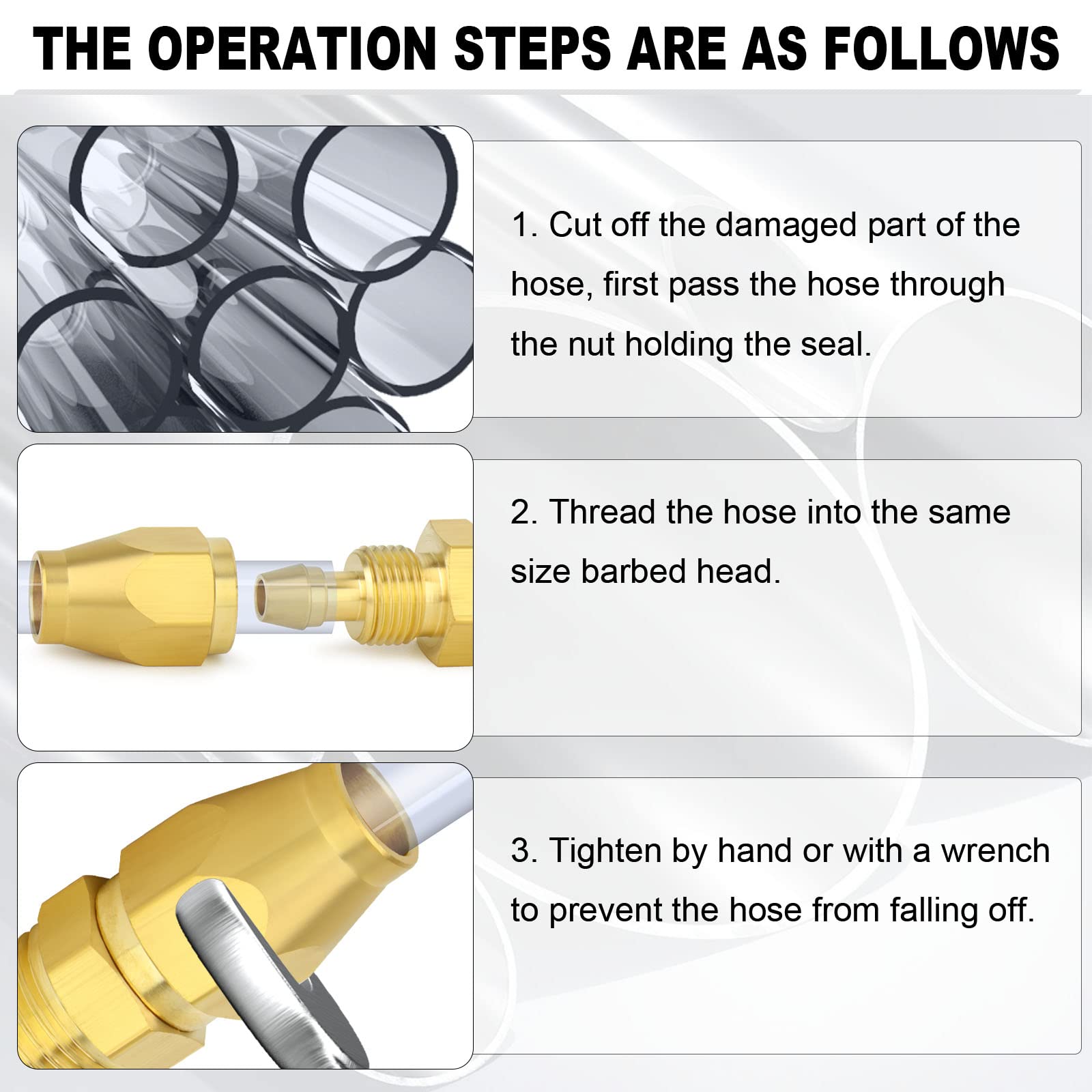 ChillWaves Brass Pneumatics Reusable Replacement Fitting，Hose-End Repair Fitting 1/4" ID Hose（1/4" Barb）x 1/4" NPT Rigid(5-PACK)