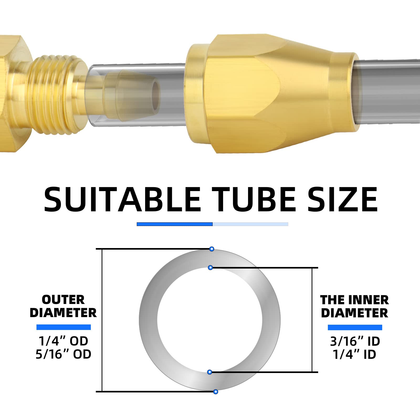 ChillWaves Brass Pneumatics Reusable Replacement Fitting，Hose-End Repair Fitting 1/4" ID Hose（1/4" Barb）x 1/4" NPT Rigid(5-PACK)