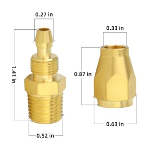 ChillWaves Brass Pneumatics Reusable Replacement Fitting，Hose-End Repair Fitting 1/4" ID Hose（1/4" Barb）x 1/4" NPT Rigid(5-PACK)