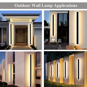 Besseto 2 Pack 39 inch 30W Long Outdoor Modern Waterproof IP65 Warm White LED Wall Mount Lighting Fixture Acrylic Black Exterior Wall Lights for House Courtyard Balcony Porch