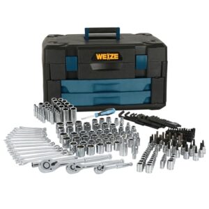 weize 270-piece mechanics tool set with case, 1/4", 3/8",1/2" drive, sae and metric, socket set, ratchets, wrenches,extension bar, hex keys and screwdriver bits
