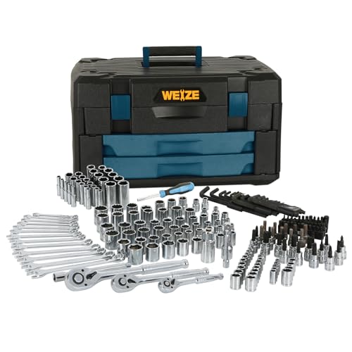 WEIZE 270-Piece Mechanics Tool Set with Case, 1/4", 3/8",1/2" Drive, SAE and Metric, Socket Set, Ratchets, Wrenches,Extension Bar, Hex Keys and Screwdriver Bits