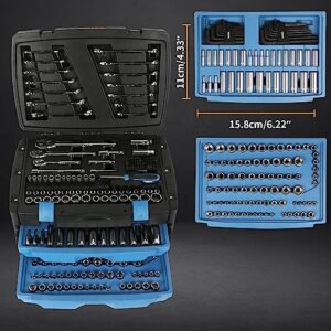 WEIZE 270-Piece Mechanics Tool Set with Case, 1/4", 3/8",1/2" Drive, SAE and Metric, Socket Set, Ratchets, Wrenches,Extension Bar, Hex Keys and Screwdriver Bits