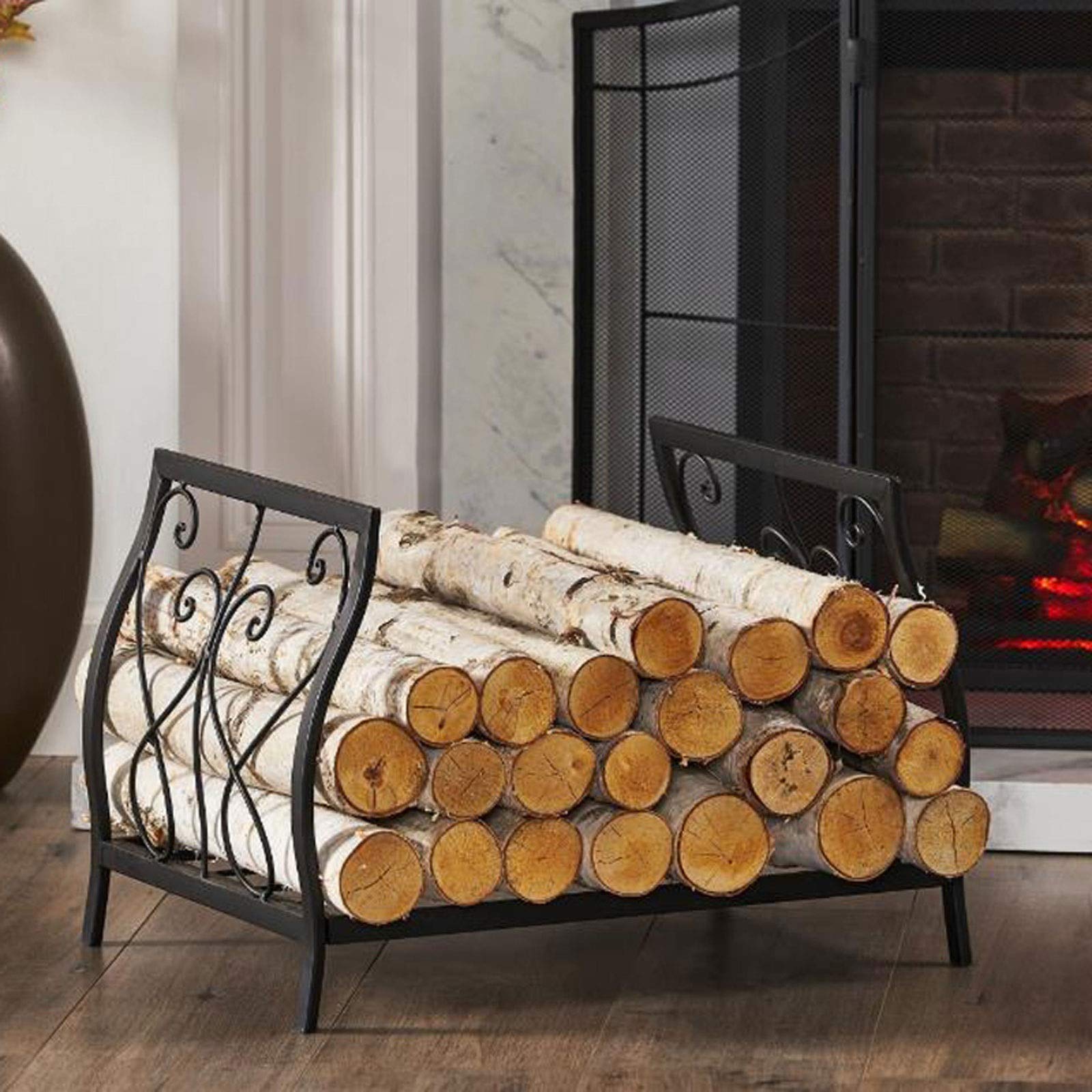 TOMYEUS Wood Storage Log Rack Fireplace Log Holder Indoor & Outdoor Fireplace Log Storage Bin Steel Firewood Racks Heavy Duty Holder Log Rack Hoop Indoor Outdoor Firewood Holder