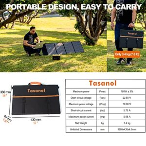 Tasanol 100W Portable Solar Panel,Foldable Monocrystalline Solar Panel Charger for Power Station,Solar Generator,RV,Camping,18V Battery Charging